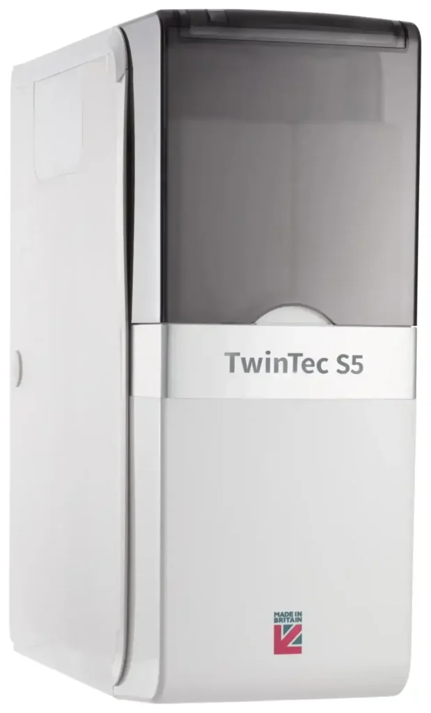 TwinTec S5 water softener front view with Made in Britain badge