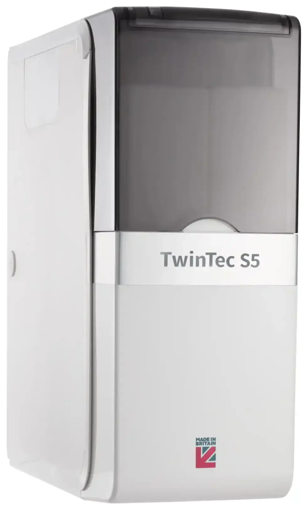 TwinTec S5 water softener front view with Made in Britain badge