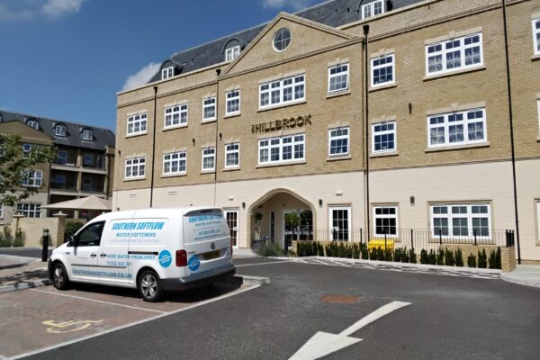 Commercial water softeners installed in a hotel kitchen